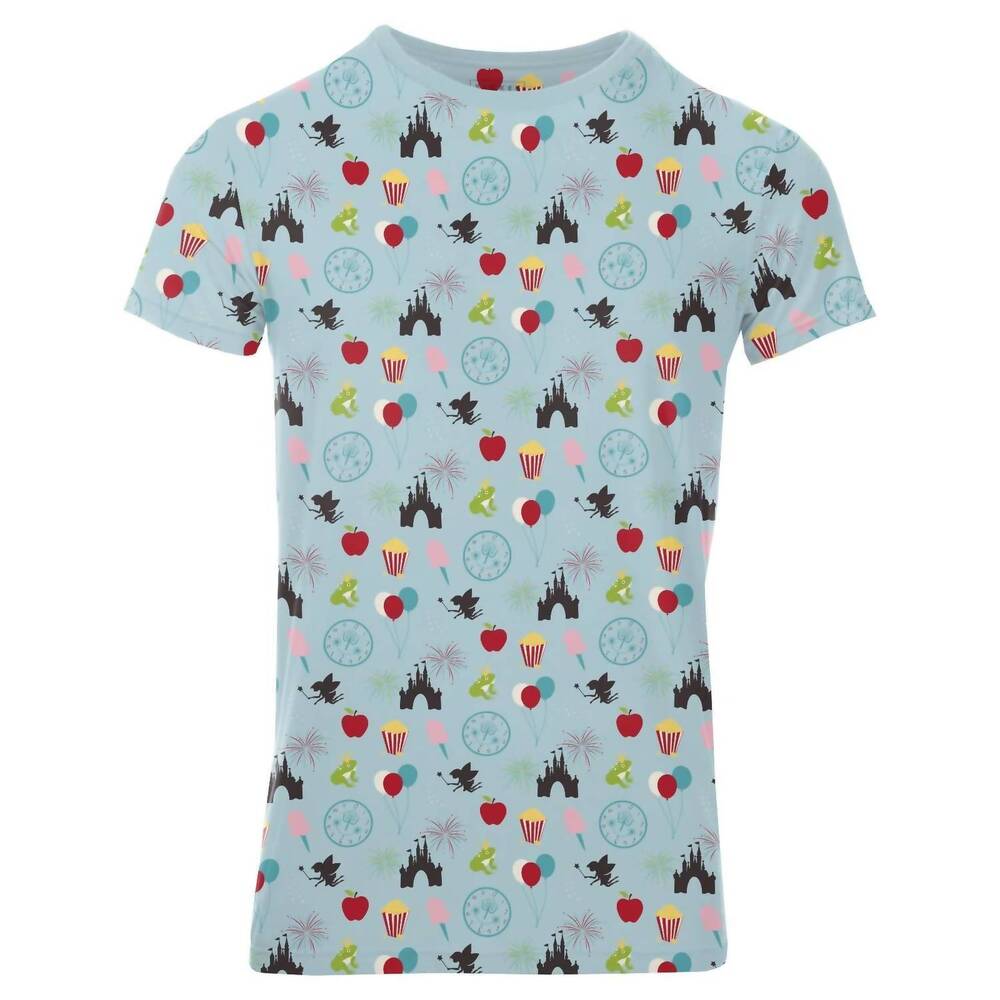 NEW KICKEE men's short sleeve crew neck tee in spring sky theme park